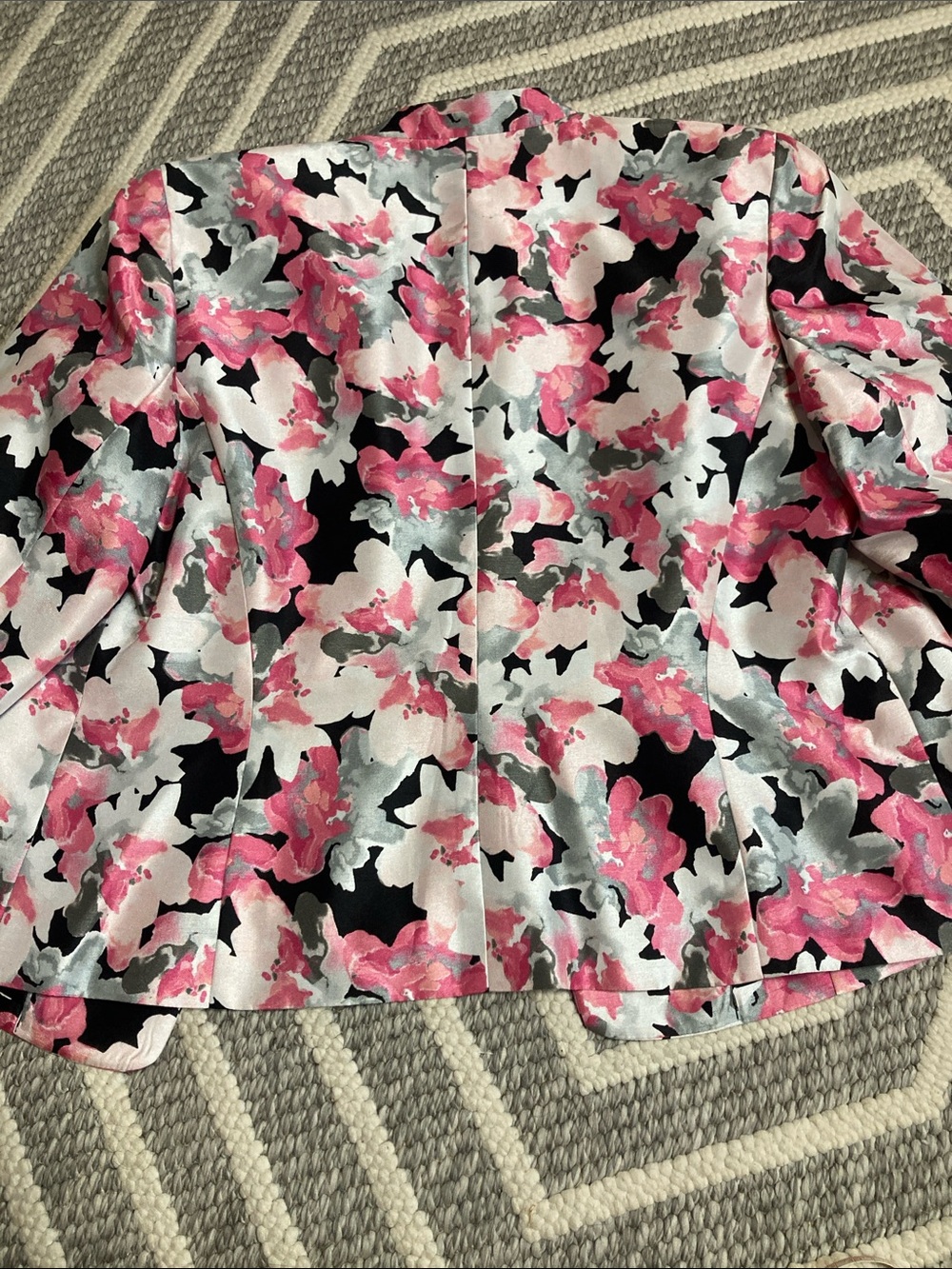 Kasper 16W Pink & Black Abstract Floral Open-Front Blazer Jacket - Picture 4 of 12
